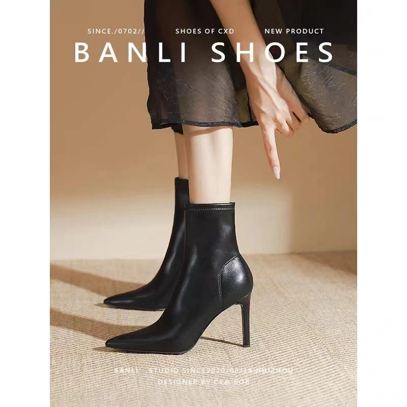 Fashion 2025 Autumn and Winter New High Heels Pointed Toe Stiletto Heel Women's British Style Mid-leg Boots
