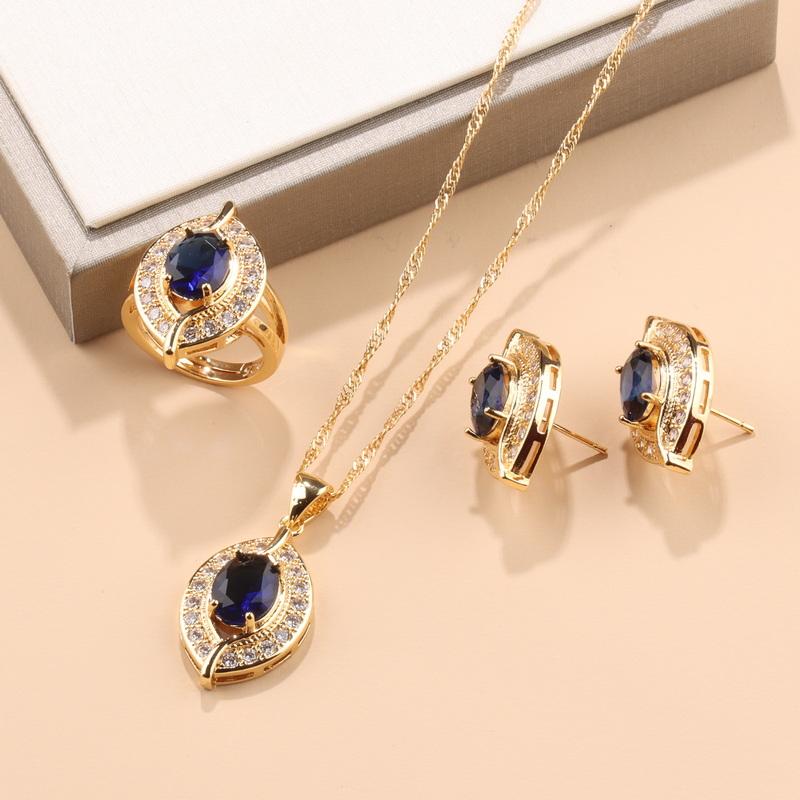 Brazil  Gold Plated Eye Shape Zircon Accessories Dubai Luxury Quality Jewelry Necklace And Pendant Woman‘S Earring Set