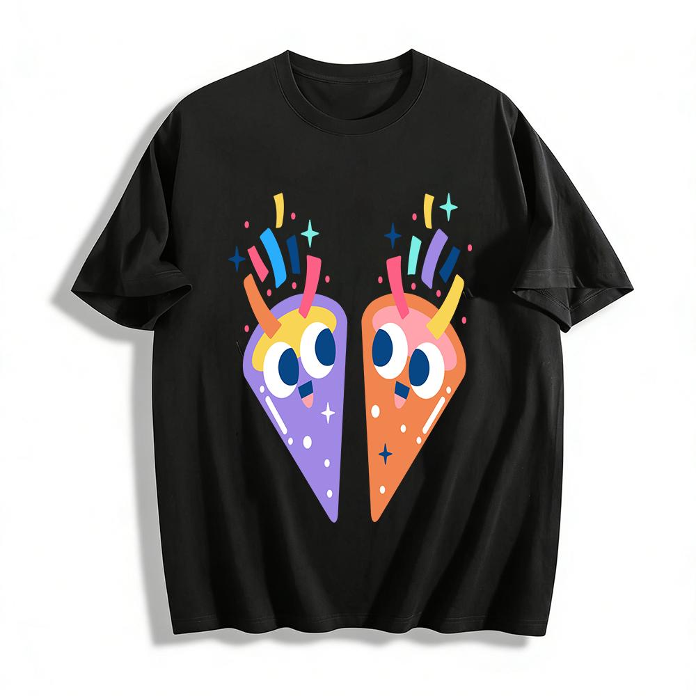 Cute Party Pizza Print Kids T-shirts, Breathable Cotton Casual Tops for Boys Girls, Summer Cartoon Tees Pure cotton T-shirt XXS