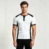 Men's Color Block Half Button Short Sleeve T-Shirt for Summer Casual Athletic Wear