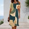Women Plus Size Round Neck Short Sleeve Printed A Line Midi Dress