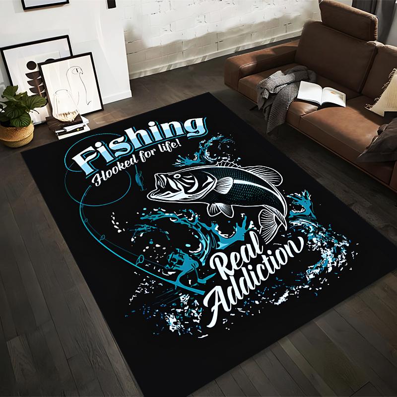 

Fishing-Themed Carpet with Largemouth Bass Print and Quote Design. Suitable for use as an anti-slip for living room bedroom sofas 40x60cm( 15x23in )