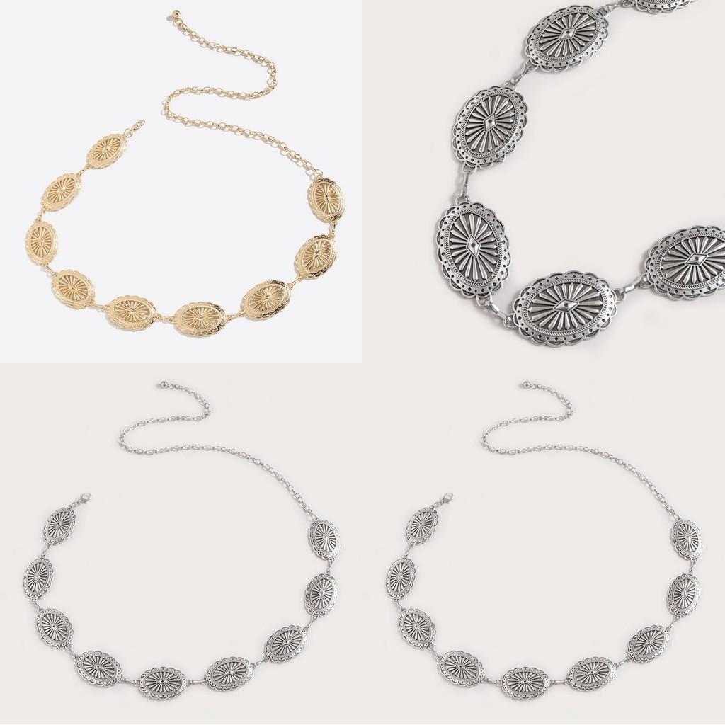 Western Style Hollow Metal Waist Chain With Carved Details For Womens Fashion Accessory