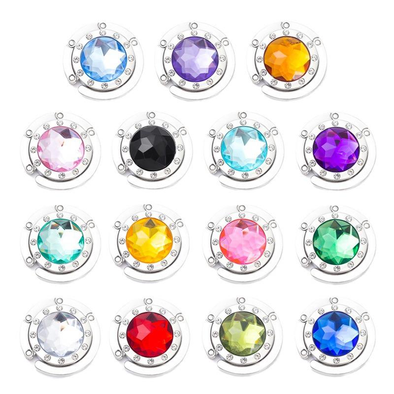 Round 12-Side Diamond Handbag Hook - Multi-Color Metal Hanger