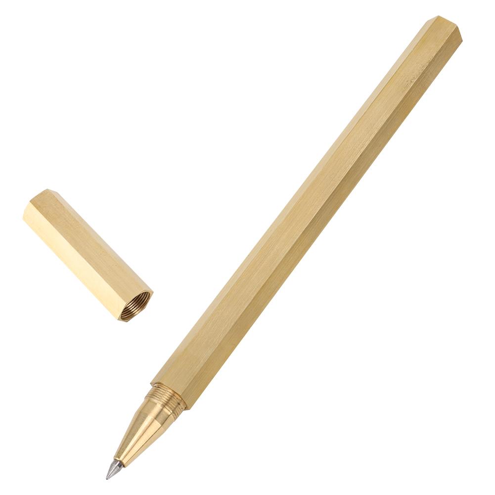 Brushed Brass Gel Pen Hexagon 0.5mm Writing Pen School Office Supplies Gift0.5mm without Scale