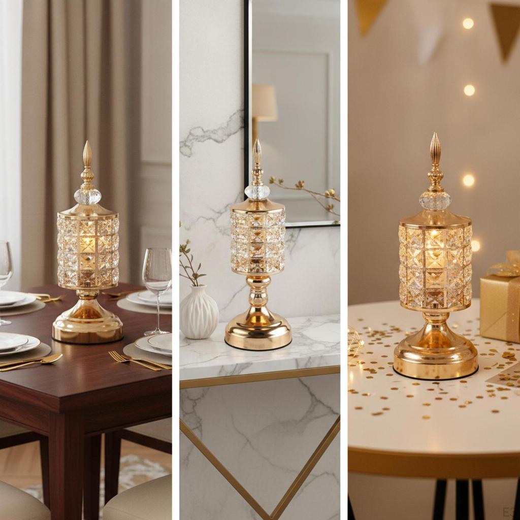 Decorative EuropeanStyle Candle Holder | Tone Metal with Crystal Elements, Sculptural