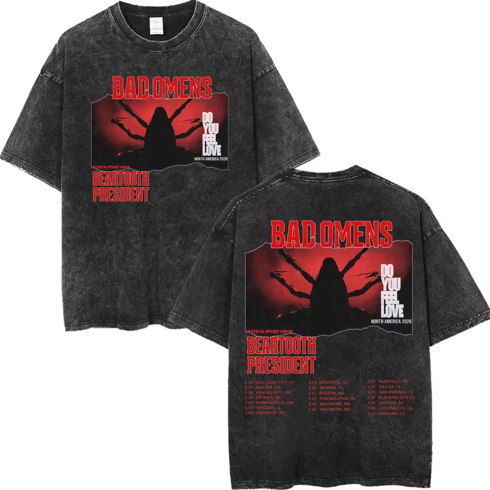 Vintage Washed Bad Omens Rock Band T-shirts Gothic Fashion Short Sleeve T-shirt Men Women Casual Loose Cotton T Shirt Streetwear