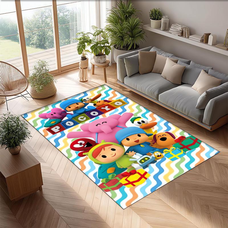 Pocoyó Cartoon Crystal Velvet Rug, Soft Anti‑Slip Crystal Velvet Carpet for Living Room Bedroom Home Decor