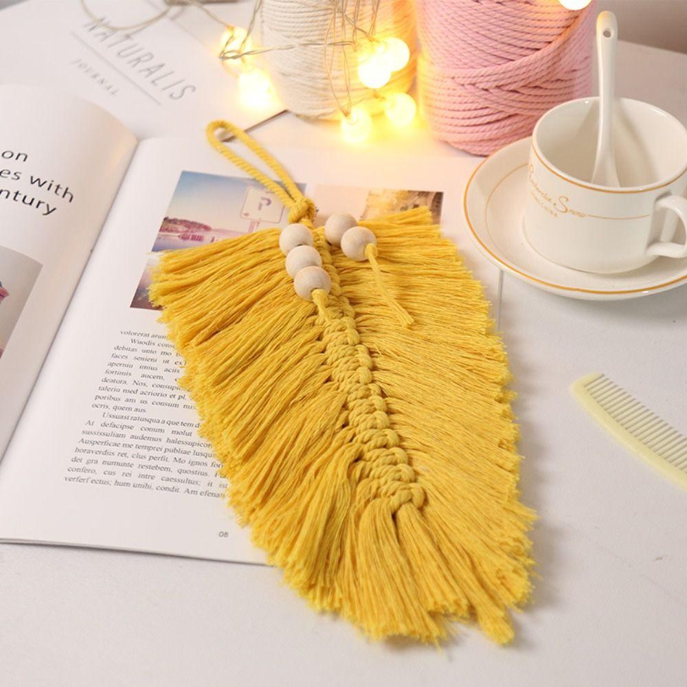 

2 шт. Листья Гобелен из хлопчатобумажной веревки Желтый, белый Кулон для плетения листьев Комната