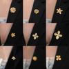 Womens Jewelry Four Petal Flower Brooch French Style Stainless Steel Gold Color Trendy Pin for Wedding Office Gift