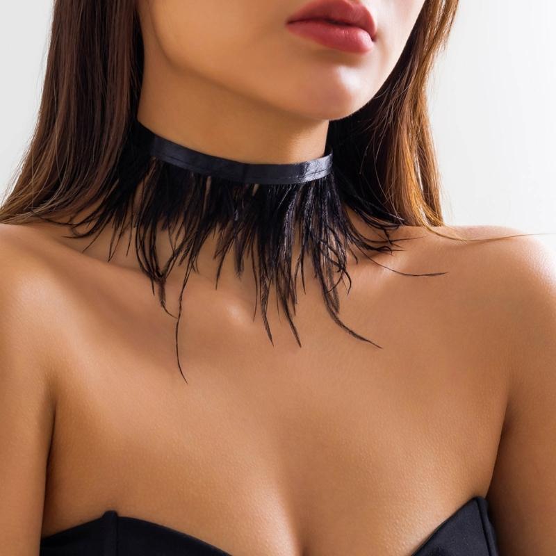 Unique Black Feather Choker Necklace Vintage Clavicle Chain Jewelry Fashion Gothic Neck Chains Party Accessories