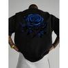 Men'S Blue Rose Print Short-Sleeve T-Shirt - Casual Round Neck Regular Fit Suitable For Daily Streetwear, Machine Washable Year-Round Comfortable