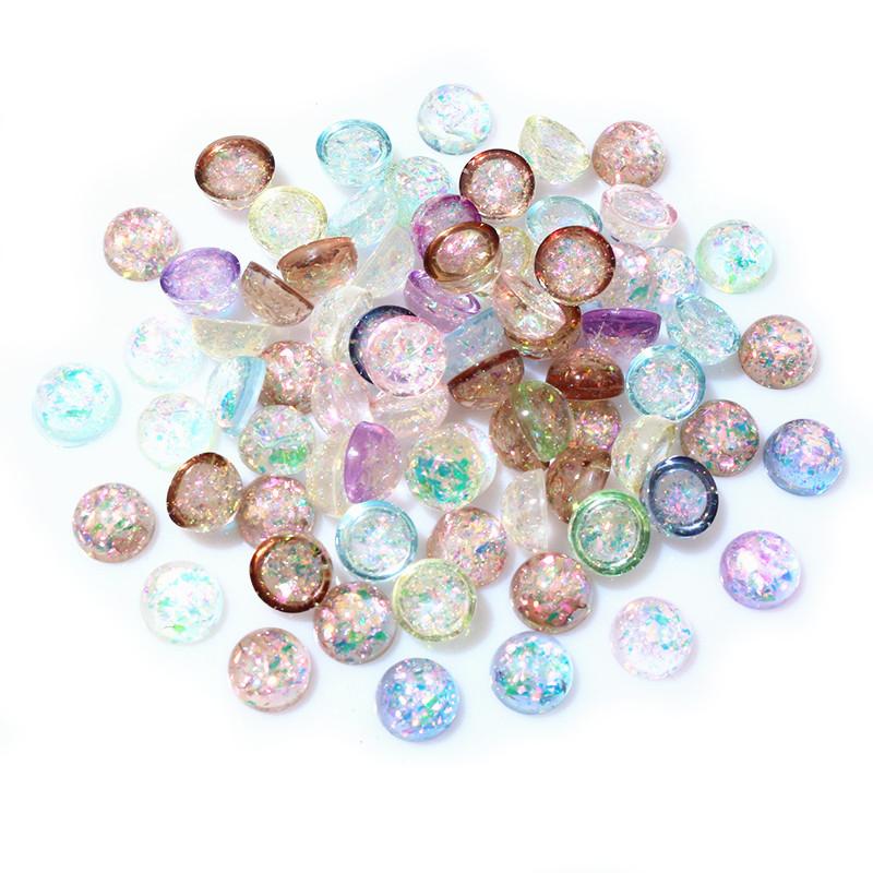 50 Stück 8mm Rund Zufällige Mischfarben Eingebaute Muschel Flache Rückseite Harz Cabochons Cameo DIY Schmuckherstellung Zubehör Findings