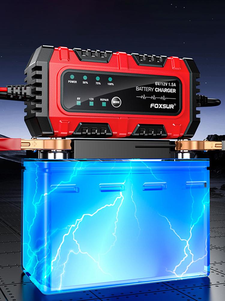6V/12V 1.5A Moto Battery Charger Car and Motorcycle Battery Charging Unit for Car Truck Boat SUV Lead-Acid AGM GEL Batteries