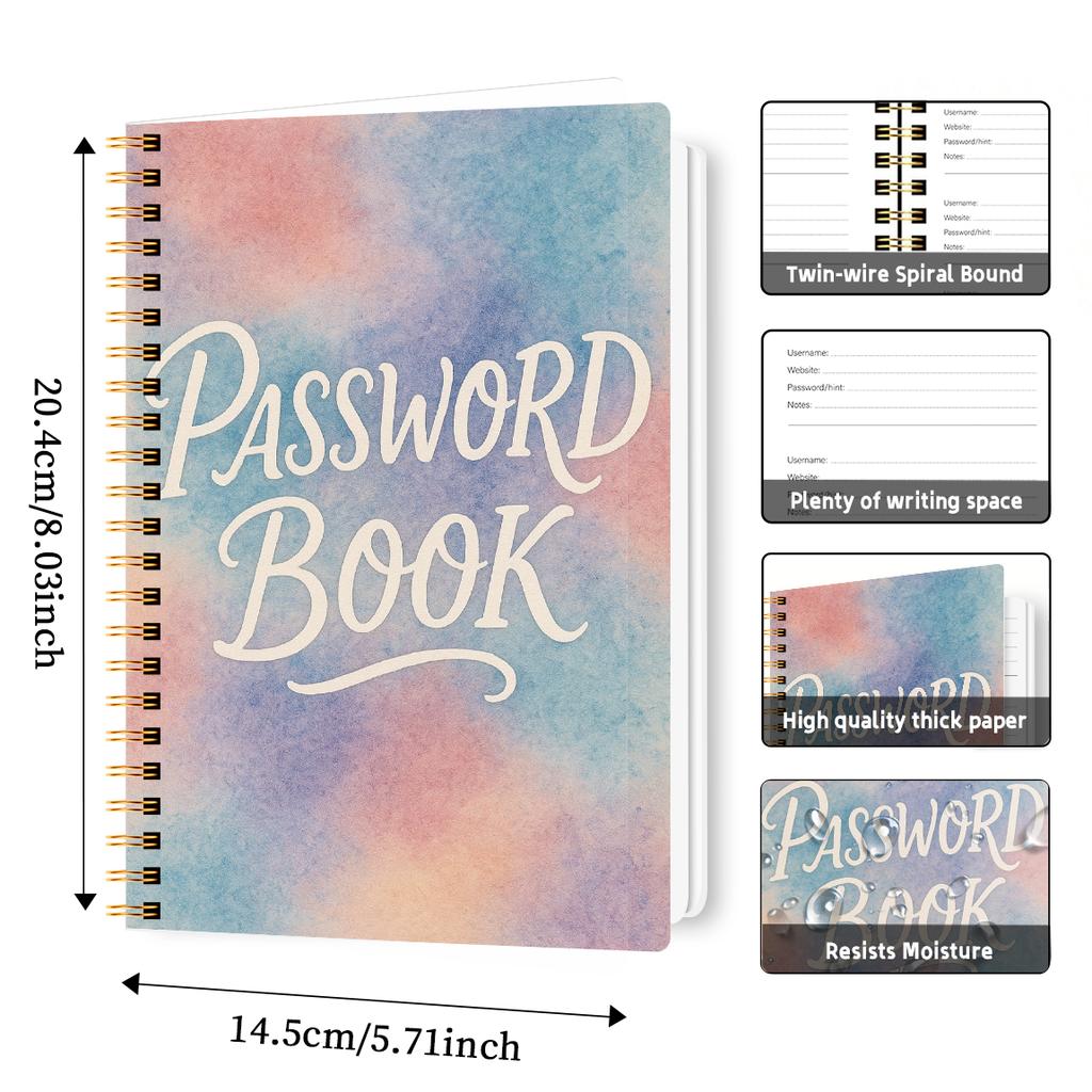 A5 Passwortbuch, Internetkonto- und Website-Login-Organizer, Notizbereich, Perfektes Passwortjournal zur Verwaltung der Cybersicherheit