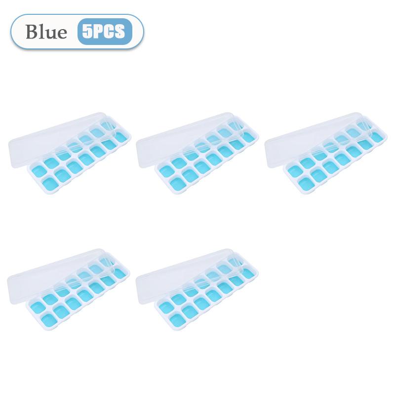 1-5PCS 6 Grid and 14 Grid Square Ice Cube Trays with Lids Silicone Soft Bottom Easy Release Mold for Homemade Ice