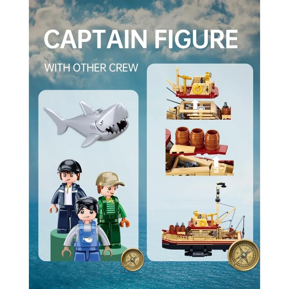 592PCS Haiangeln Schiff Bausteine Weißer Hai Modell mit Minifiguren Kreatives DIY Spielzeug Geburtstagsgeschenk für Kinder Erwachsene