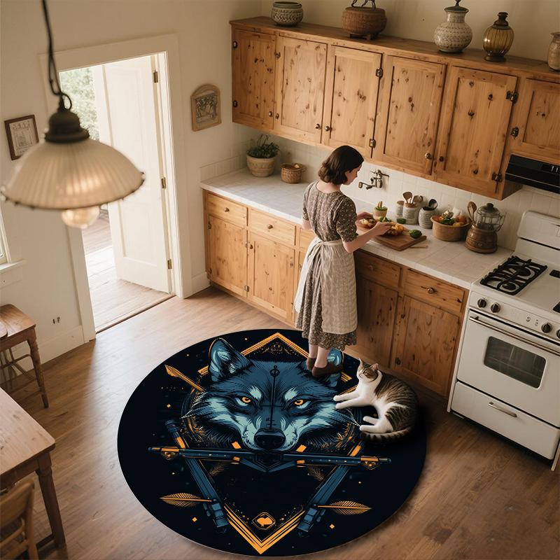 Wolf Head,Round Area Rug,Carpet Rug for Living Room Bedroom Sofa Playroom Decor,Non-slip Floor Mat