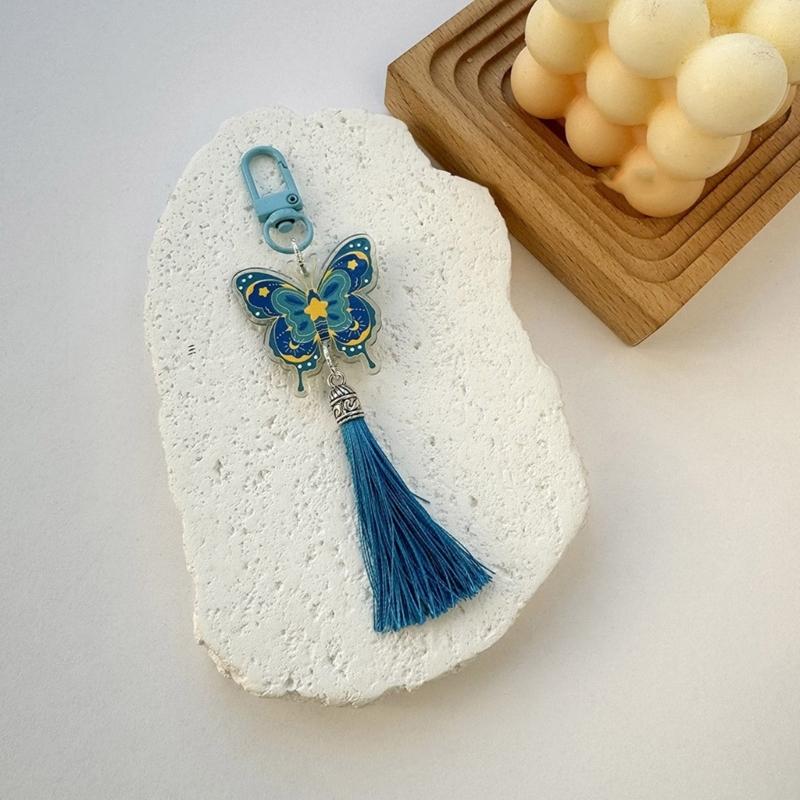 Fashion Butterfly Keychain Vintage Tassels Phone Chain Car Keys Holder Charm
