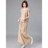 Faionable Summer Agel Loose Commute Simple Set Ele Senior Women's Cotton Long Pants ort Sve Two-Piece Suit