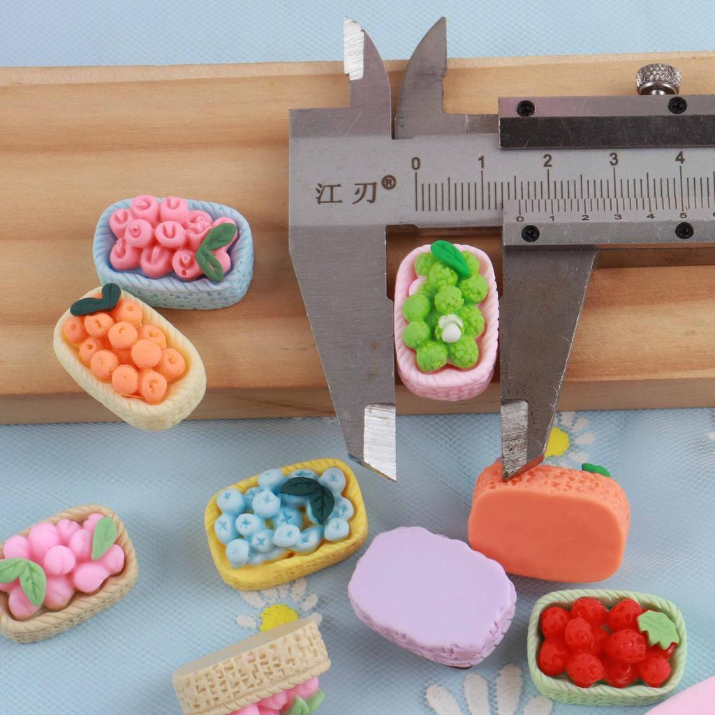 8PCS Kawaii Shiny Fruit Basket Miniature Flat Back Resin Cabochons for Hairpin Scrapbooking DIY Home Decor Craft Accessories