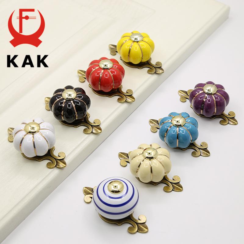 KAK Maniglia per Mobili in Ceramica da 40 mm Base Nera Manopole e Maniglie Zucca per Stanza dei Bambini Maniglia per Ante di Armadietti da Cucina Cassetti