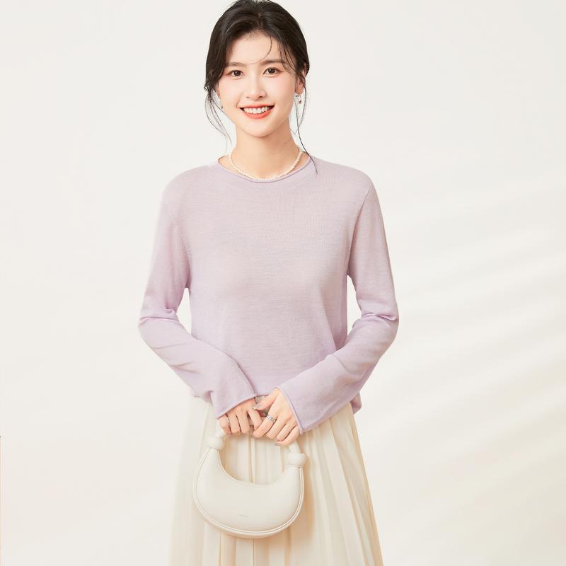 [Solid Color Basic Edition Sweater] Winter Round Neck Long Sleeved Rolled Edge Design Versatile Daily Women's Wool Sweater