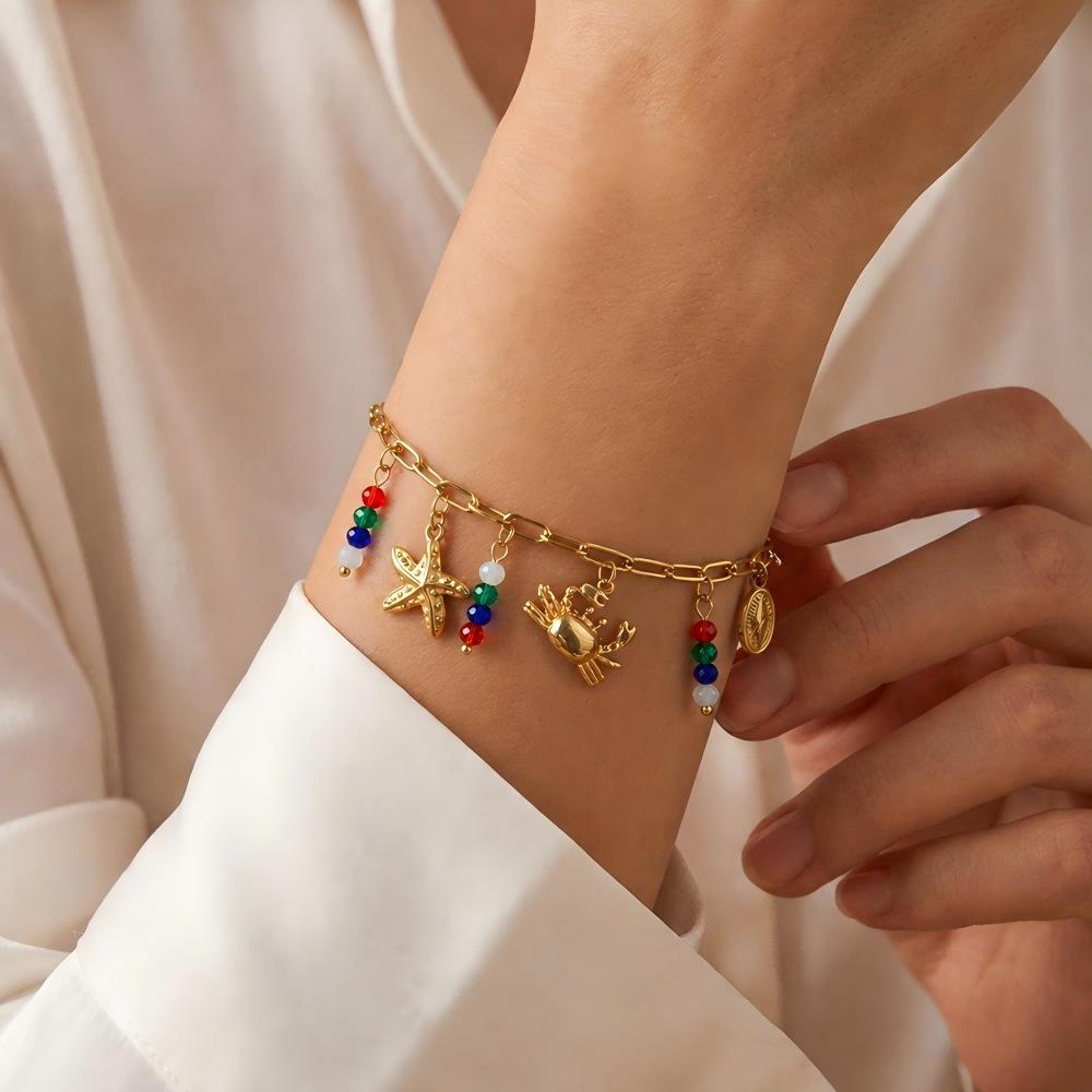 Cross-border Gold-plated Stainless Steel Seaside Animal-shaped Charm Bracelet Women Instagram-style Starfish Crab Shell Charms