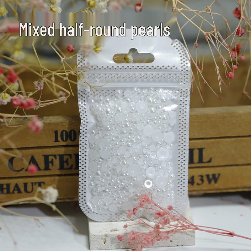 Japanese Style Pure White Nail Art Pearls - Mixed Sizes, Semi-Circular Ornaments