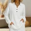 2026 Women's Gray Button-Decorated Collar Knit Top
