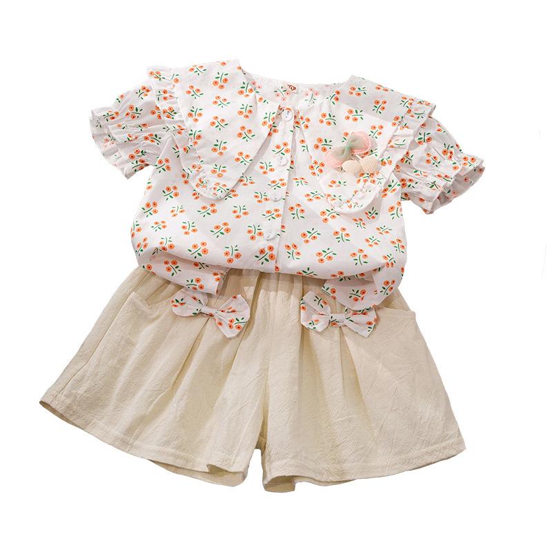 Girls Summer Floral Short Sleeve Tops And Shorts Set Cute Baby Two Piece Outfit Casual Beach Wear