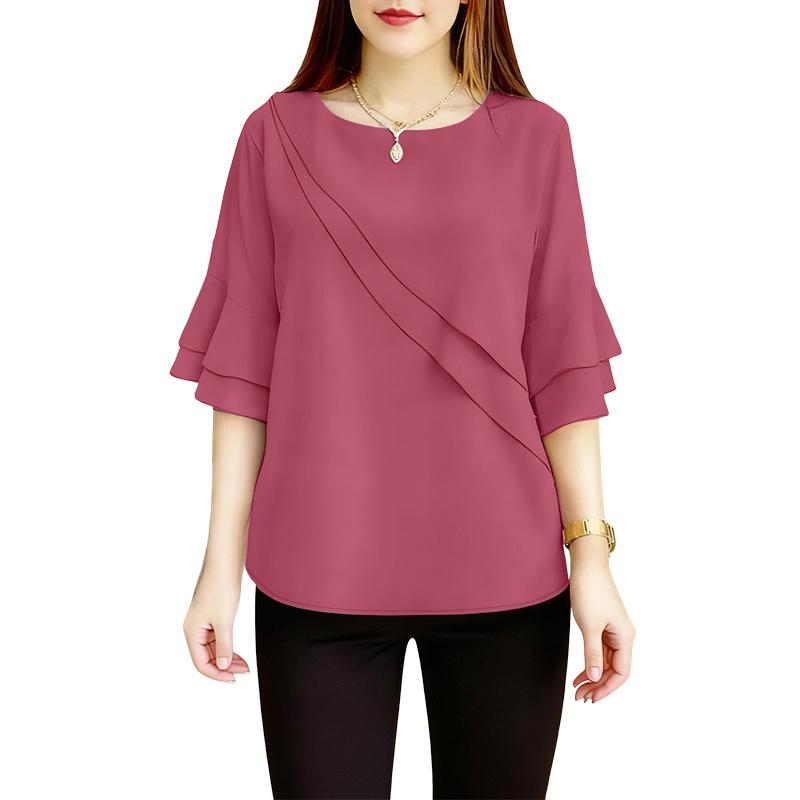 

ZANZEA Женская повседневная блузка с круглым вырезом, однотонная, с рукавом до локтя 5XL камео розовый