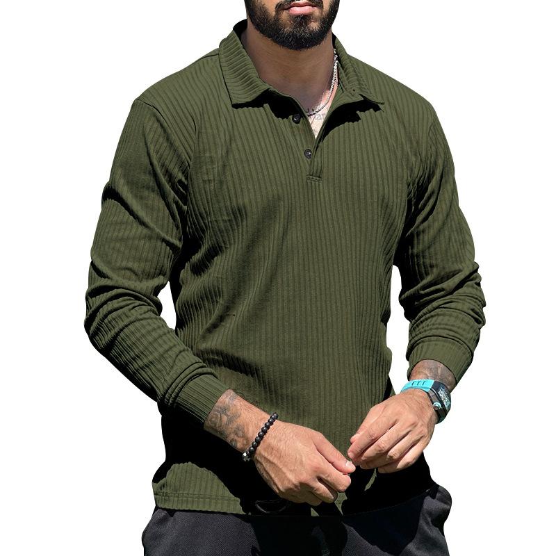 Men S Long Sleeve Ribbed Polo Shirt Slim Fit Casual Top