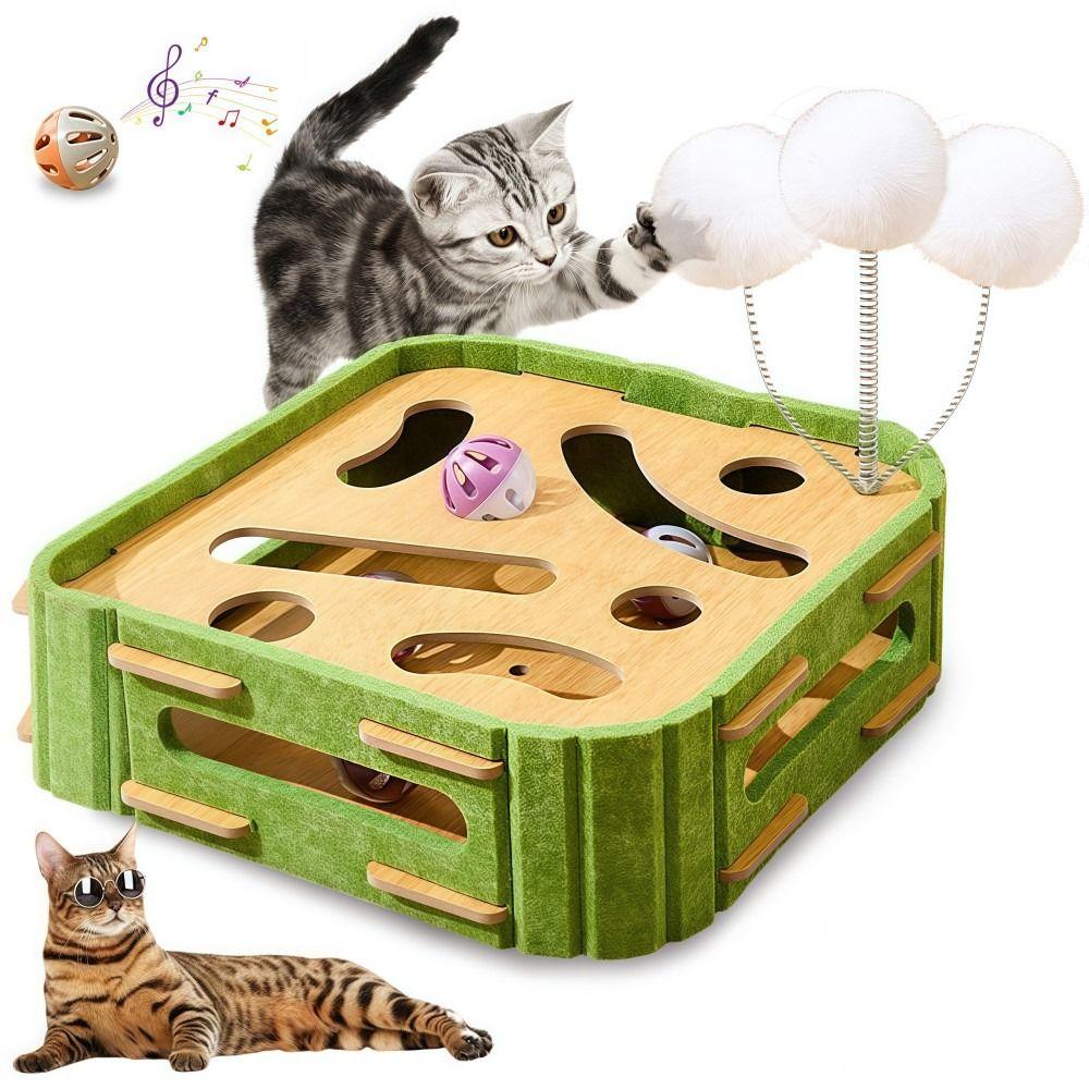 Fun 5-in-1 Cat Game Box Intelligence with Jingle Balls Cat Puzzle Interactive Felt Cat Scratching Posts Indoor Play