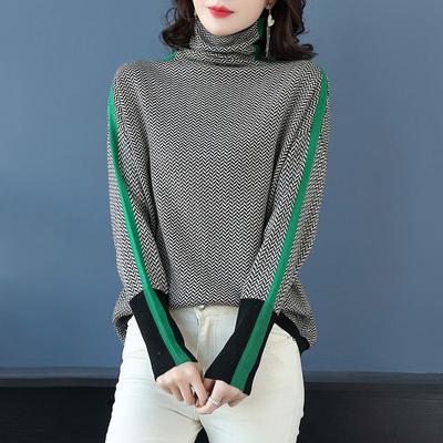 2022. aasta naiste kaelusega kampsun, soe pullover, Elegantne vaba vabaaja naiste topp retro kontrastses värvitoonis