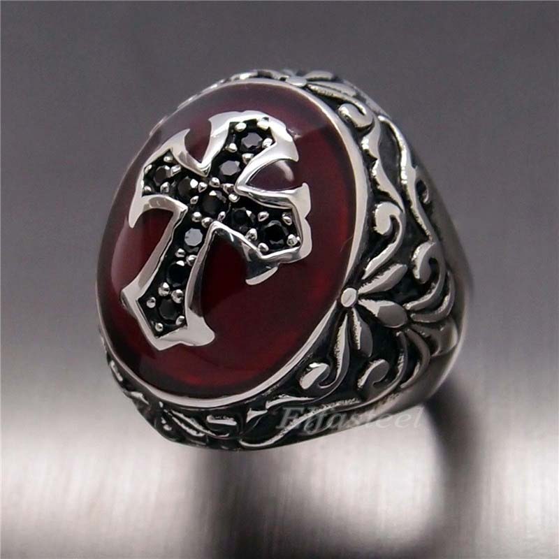 Mens Gothic Style Titanium Steel Cross Ring Personality Stainless Steel Men's Ring Men's Punk Style Ring Accessories