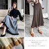 RoyzTocz Pleated Long Knit Skirt with Contrast and Elastic Loose Perfect for and Everyday and Winter Women's Skirt, Waist, Simple, Fit,