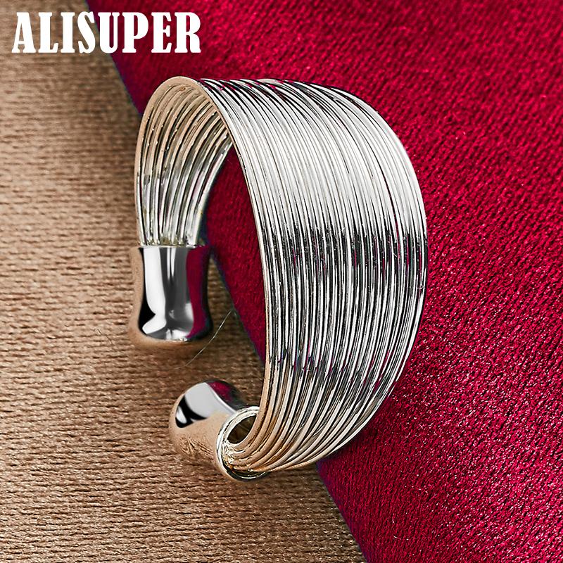 925 Sterling Silver Multi-Line Open Ring Jewelry