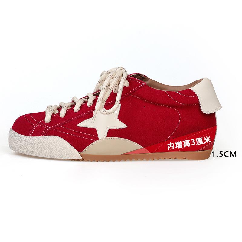 5CM Petite Height-Increasing Korean Color-Block Star White Retro Lace-Up Women's Casual Shoes
