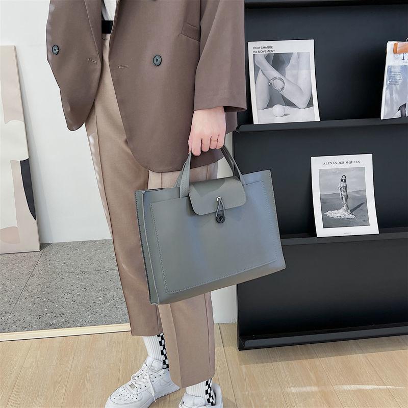 Korean Version Solid Color Minimalist Leather Computer Bag Professional Handheld Briefcase Women's Business File Bag
