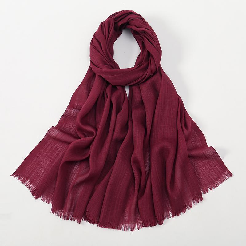 Eșarfe Hijab Simple din Bumbac și Bambus Femei Culoare Solidă Turban Șifonat Margine Îndepărtată Bumbac Moale Hijab Șal Calitate Premium