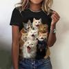 Summer Women's T-Shirts Cartoon Cat Print T-Shirt Harajuku Vintage Short Sleeved Tees O Neck Art Top Oversized Female Clothing