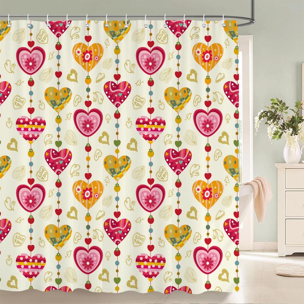 

Love Pattern Shower Curtains Waterproof Fabric Bath Curtains For Bathroom Bathtub Large Wide Bathing Cover With Hooks W60H190(CM)-1 Pcs