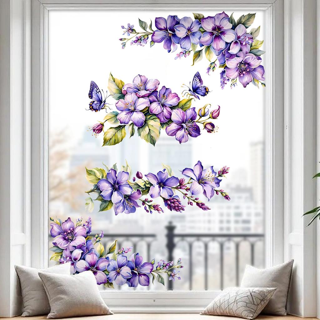 Purple Flower Butterfly Window Sticker Is Suitable for Window Glass, Storefront Display Window Stickers.