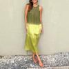 European and American Holiday Wind Gradual Change Sleeveless Vest Dress Cotton and Linen Loose Side Slit Beach Skirt Women