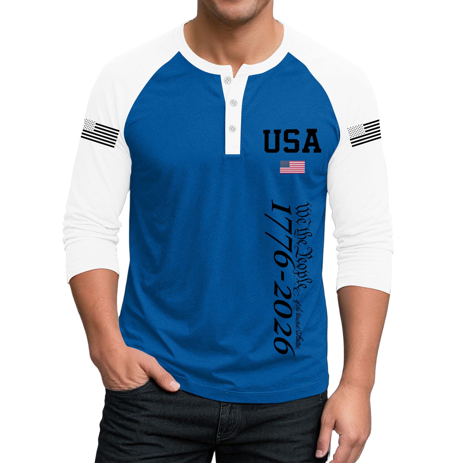 

Men s Button-Down Contrast Raglan 3/4 Sleeve Top XL