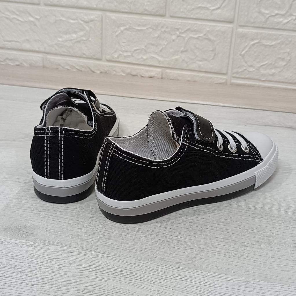 Fiyra 9002 Czarne lniane tenisówki dziecięce na rzepy