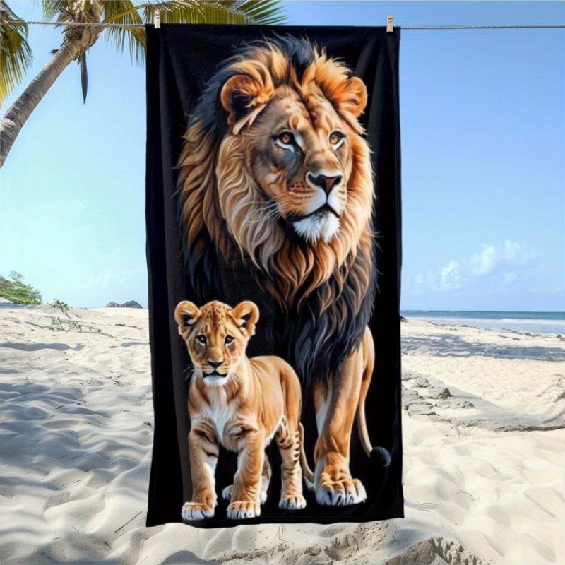

1pc of Beach Towel Microbre African Lion Family Printed Beach Towel: Ideal for Beach & Pool Stylish & Absorbent for Summer Large W40*H60(CM)