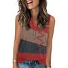 Women's Casual Fashion Summer Color Block Stitched Print Tank Top V-neck Sleeveless Button Top