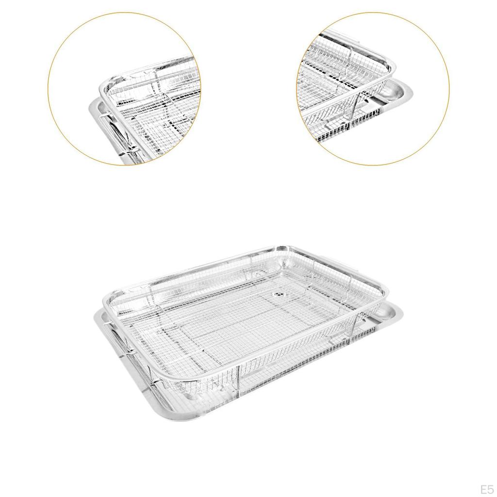 Oven Basket and Tray Easy Clean Oil Frying Baking Dish for Meat Seafood S Black